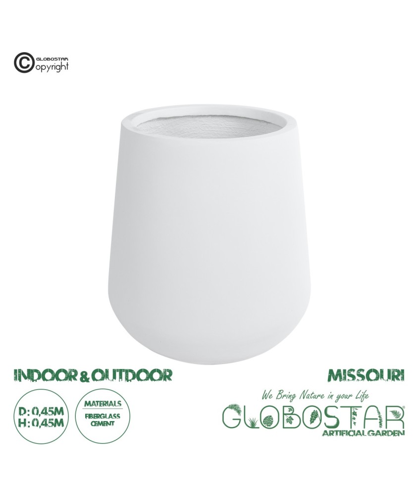 GloboStar® Artificial Garden MISSOURI 20692 Διακοσμητικό Πολυεστερικό Τσιμεντένιο Κασπώ Γλάστρα - Flower Pot Λευκό Φ45 x Υ45cm